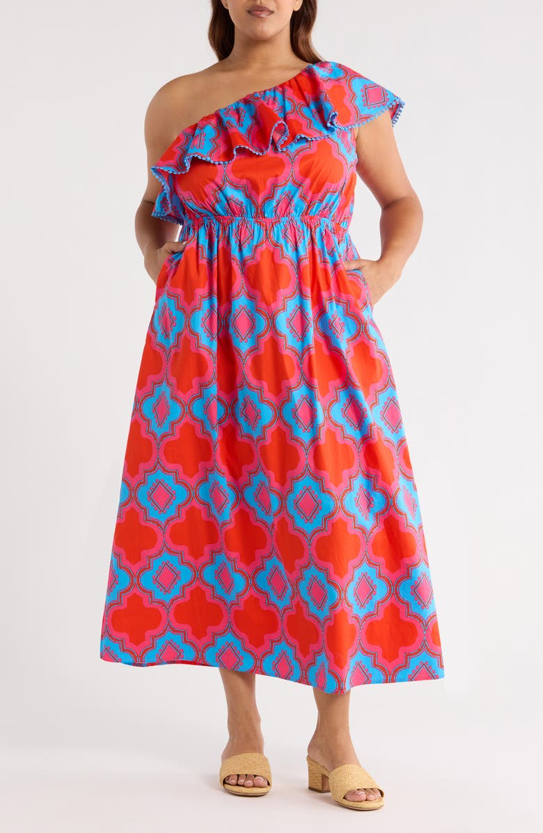 SUGARLIPS Devany Suraya One-Shoulder Cotton Maxi Dress, Main, color, Red/ Blue/ Multi