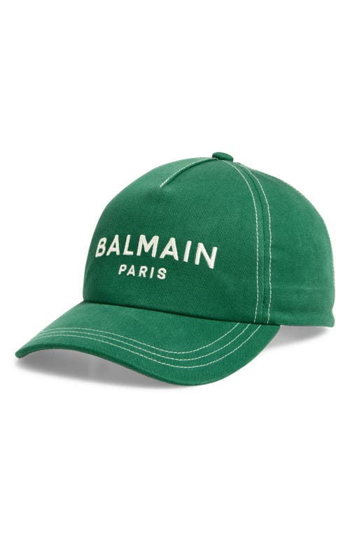 Balmain Embroidered Logo Cotton Twill Baseball Cap In Green