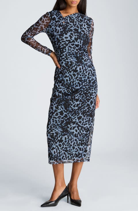 Twist Bodice Mesh Midi Dress