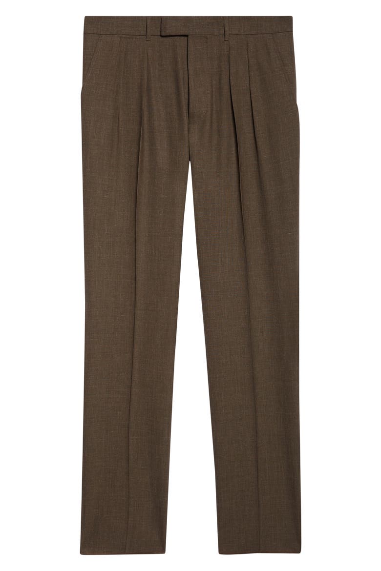 Fresco New Double Pleat Mohair, Wool & Linen Blend Pants, Alternate, color, KHAKI BROWN