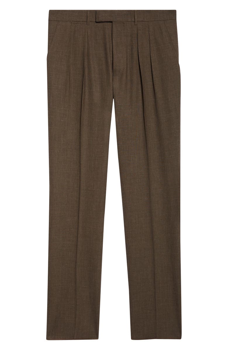 TOM FORD Fresco New Double Pleat Mohair, Wool & Linen Blend Pants, Alternate, color, Khaki Brown