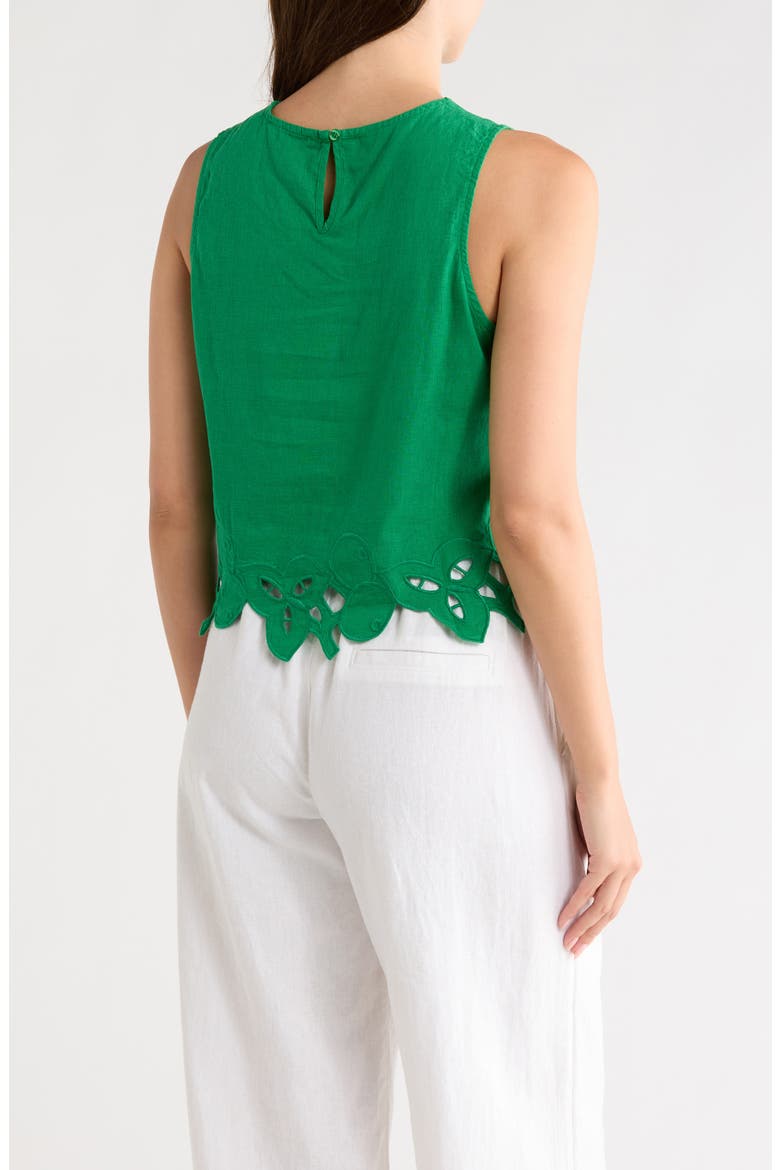 Embroidered Hem Crop Linen Blend Tank, Alternate, color, JUNGLE PALM