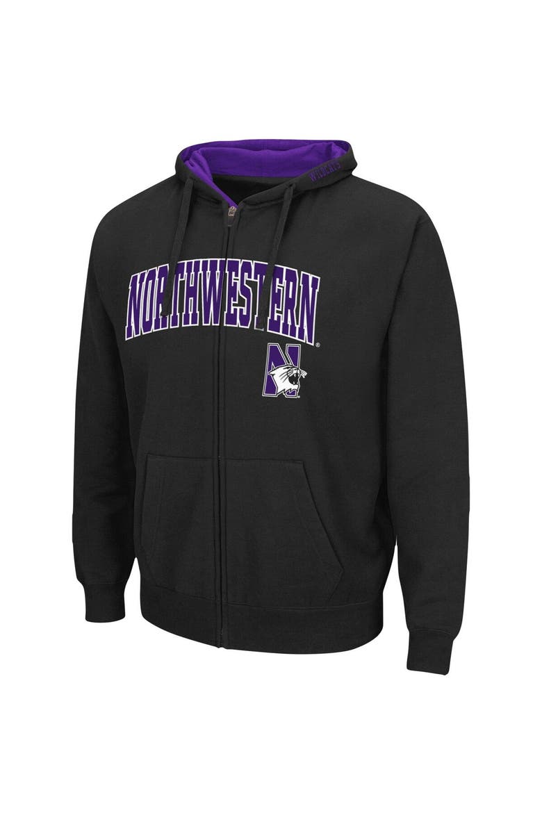 Men's Colosseum Black Northwestern Wildcats Arch & Logo 3.0 Full-Zip Hoodie, Alternate, color, Black