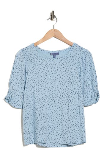 Democracy Ruched Elbow Length Sleeve Top In Blue