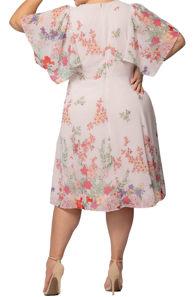 Kiyonna Floral Print A-Line Dress, Alternate, color, Cottage Garden Border