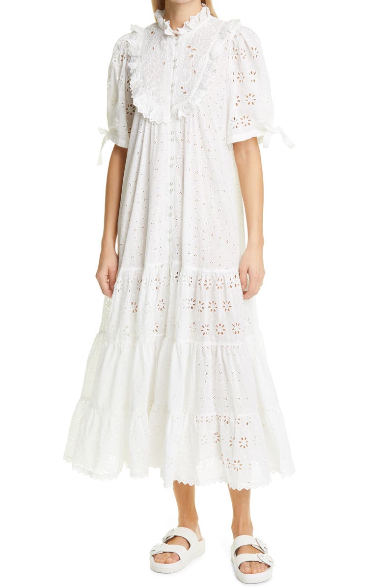 byTiMo Broderie Anglaise Bib Front Midi Dress, Main, color, 