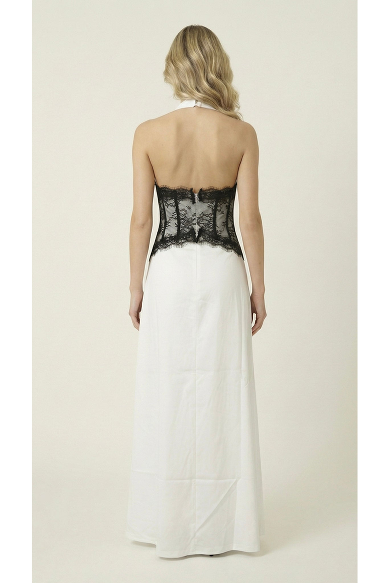 Halter Lace Corset Maxi Dress, Alternate, color, Off-White / Black
