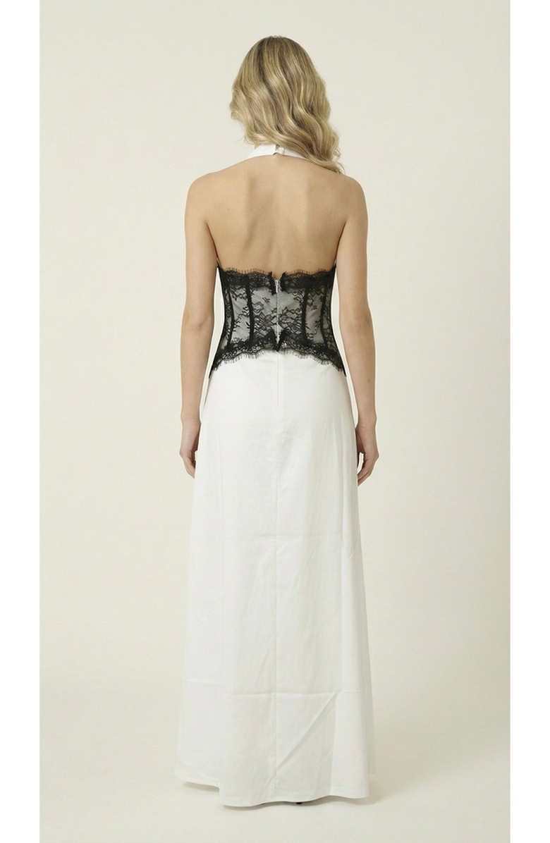 Modenaire Halter Lace Corset Maxi Dress, Alternate, color, Off-White / Black