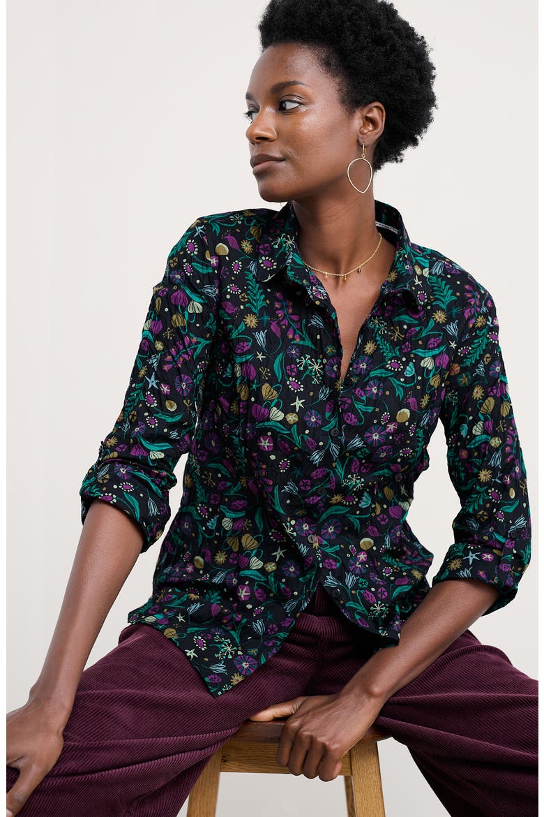 Larissa Printed Organic Cotton Button-Up Shirt, Alternate, color, ILLUMINATED GARDEN ONYX