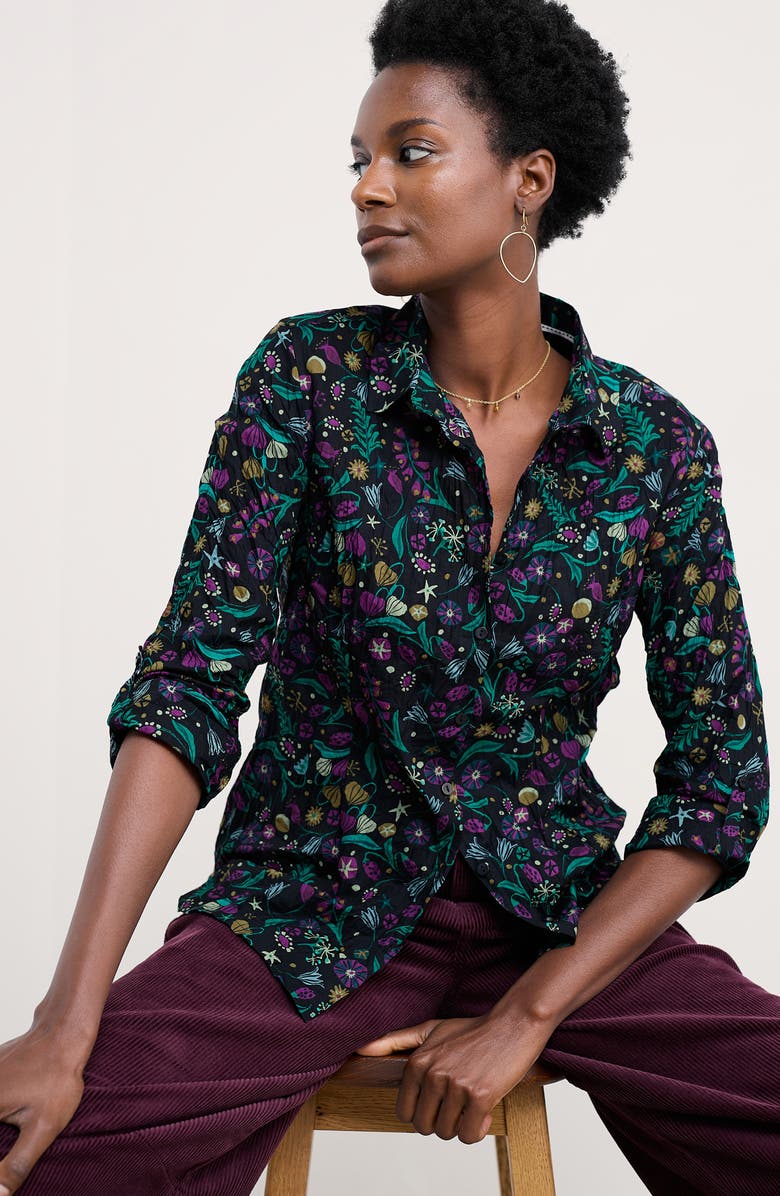 Seasalt Cornwall Larissa Printed Organic Cotton Button-Up Shirt, Alternate, color, Illuminated Garden Onyx