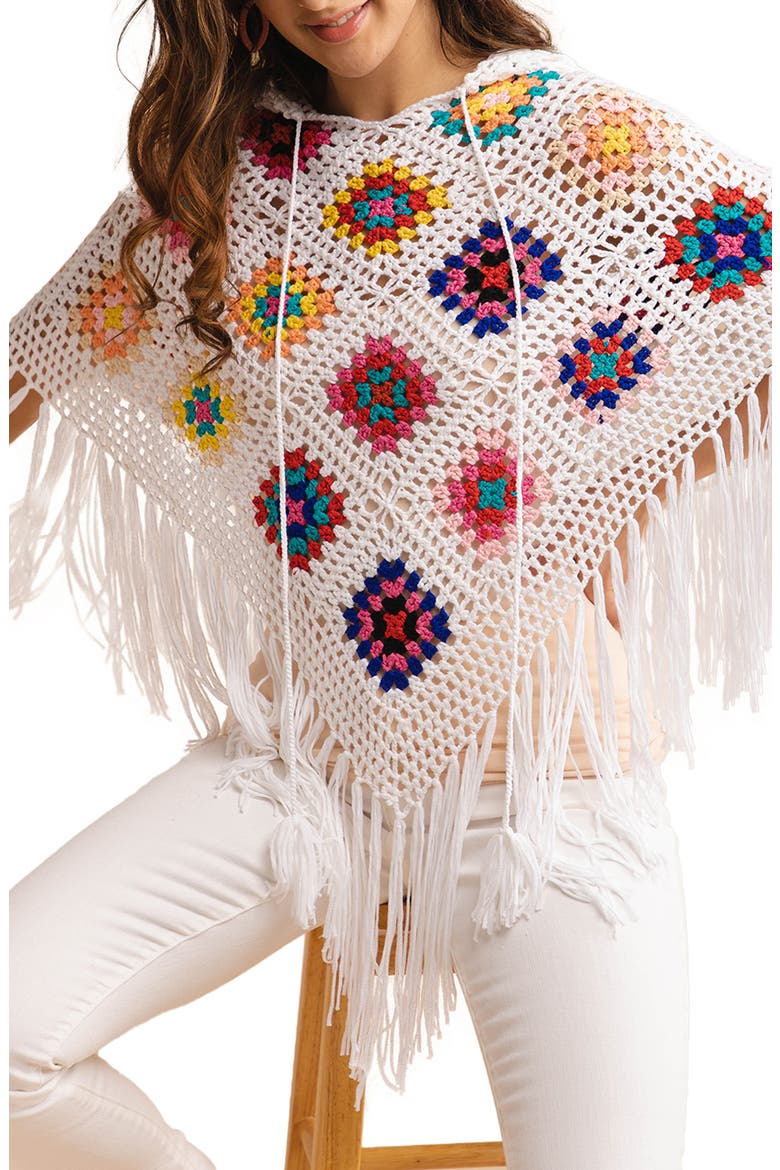 Square Crochet Poncho, Main, color, WHITE