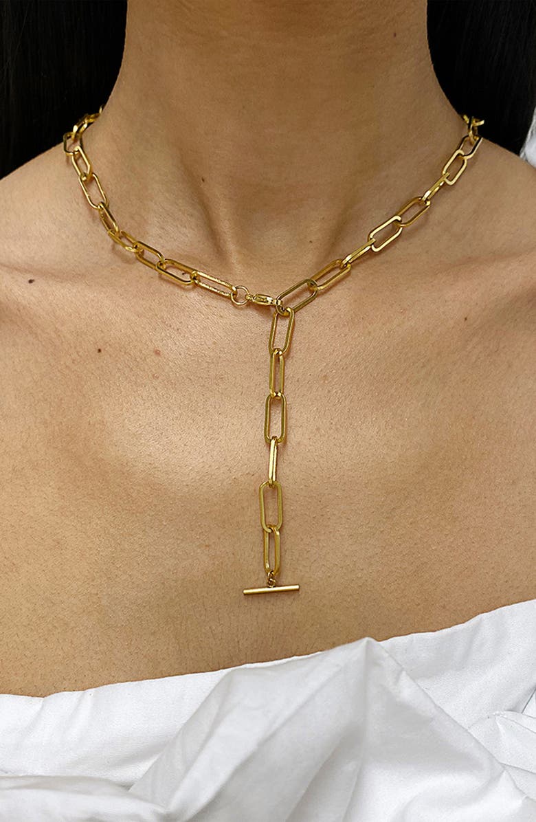 Adornia Water Resistant Paperclip Chain Y-Drop Necklace, Alternate, color, Yellow