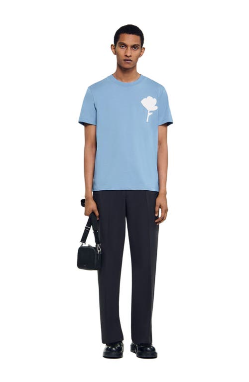 Sandro Cotton Flower Patch T-shirt In Blue
