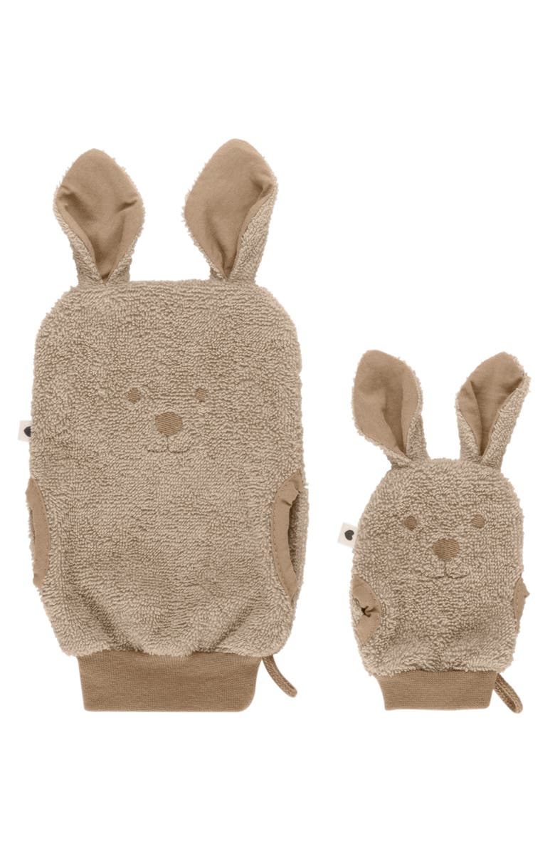 BIBS Kangaroo Hooded Bath Towel & Bath Mitrs Set, Alternate, color, Vanilla