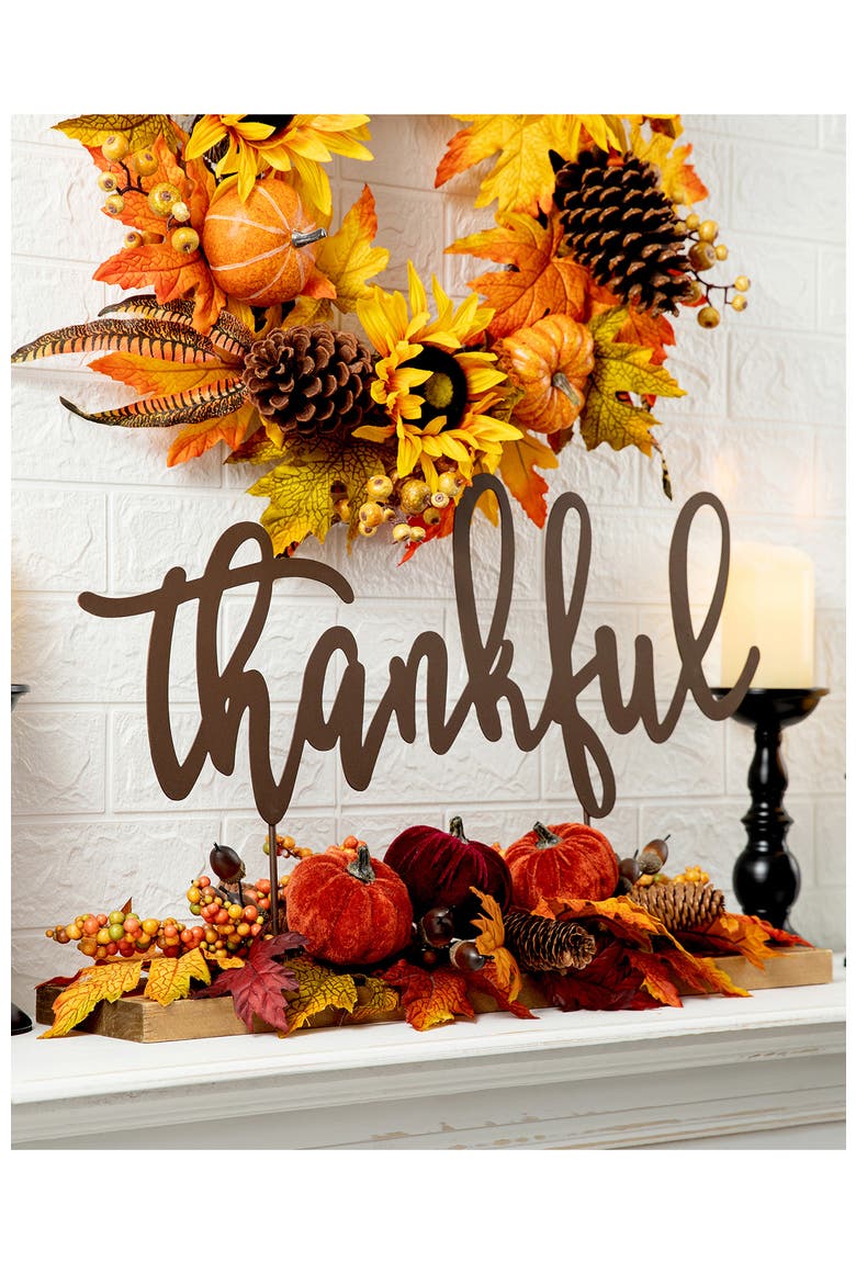 24"L Harvest Metal Sign Floral Center Piece, Alternate, color, Orange