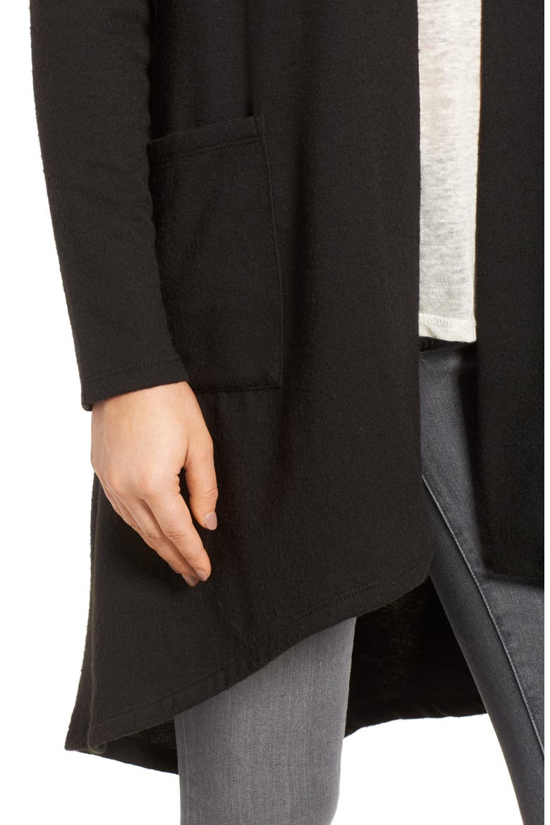 High/Low Fleece Knit Cardigan, Alternate, color, BLACK