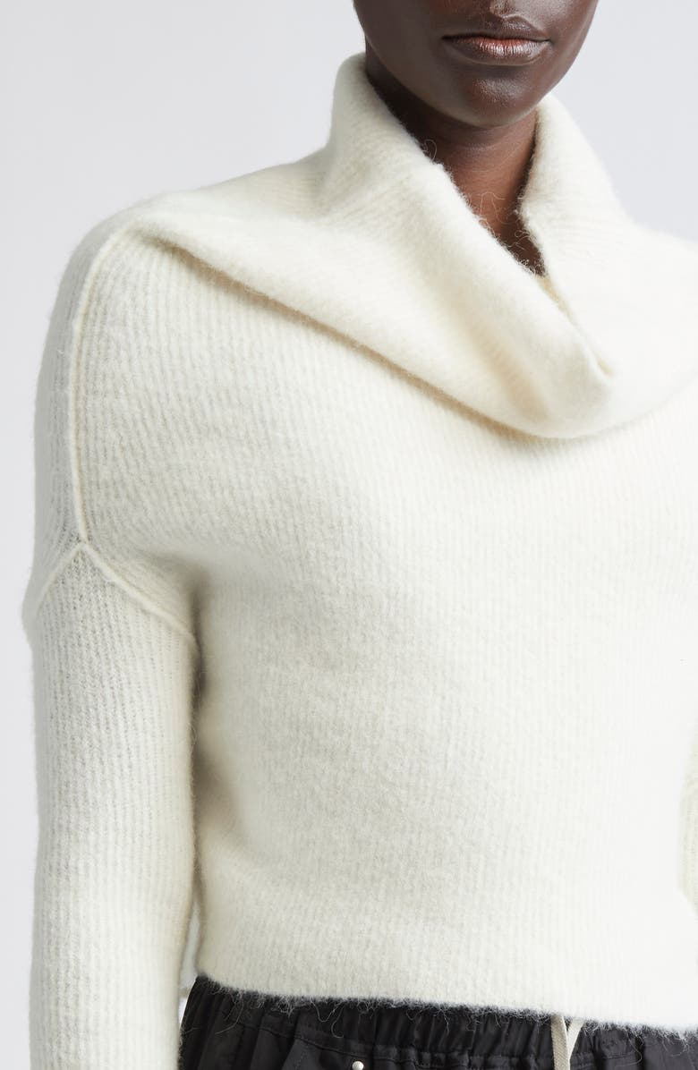 Rick Owens Crater Alpaca & Wool Blend Funnel Neck Sweater, Alternate, color, Milk