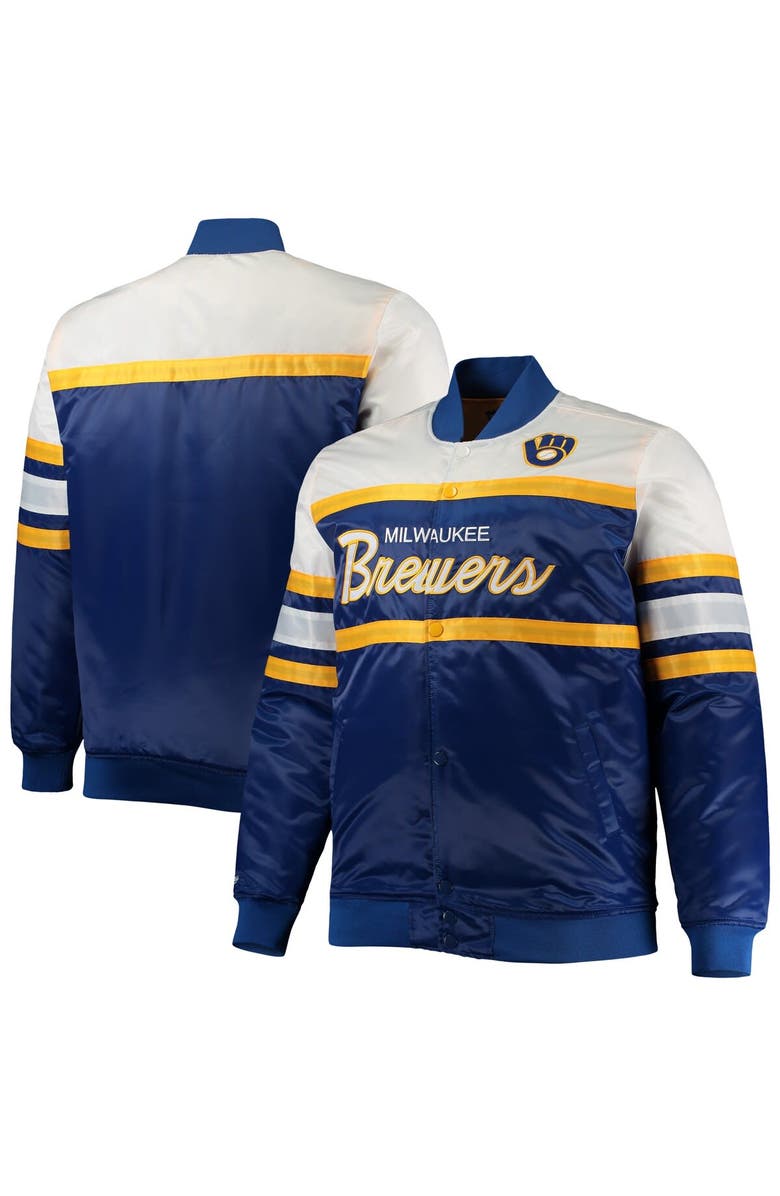 Mitchell & Ness Men's Mitchell & Ness Royal/Gold Milwaukee Brewers Big & Tall Coaches Satin Full-Snap Jacket, Main, color, 