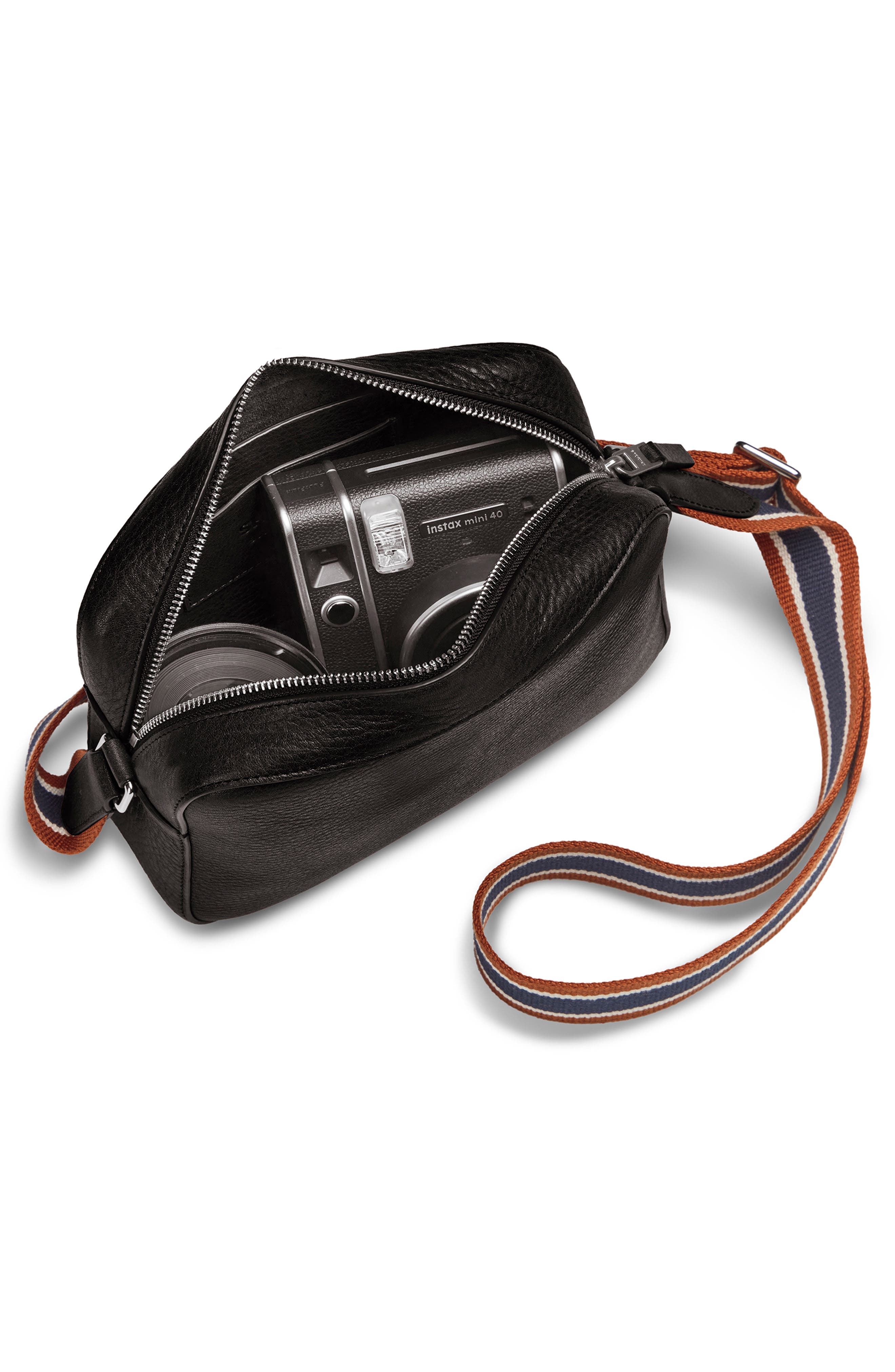 Shinola Leather Camera Crossbody Bag, Alternate, color, Black