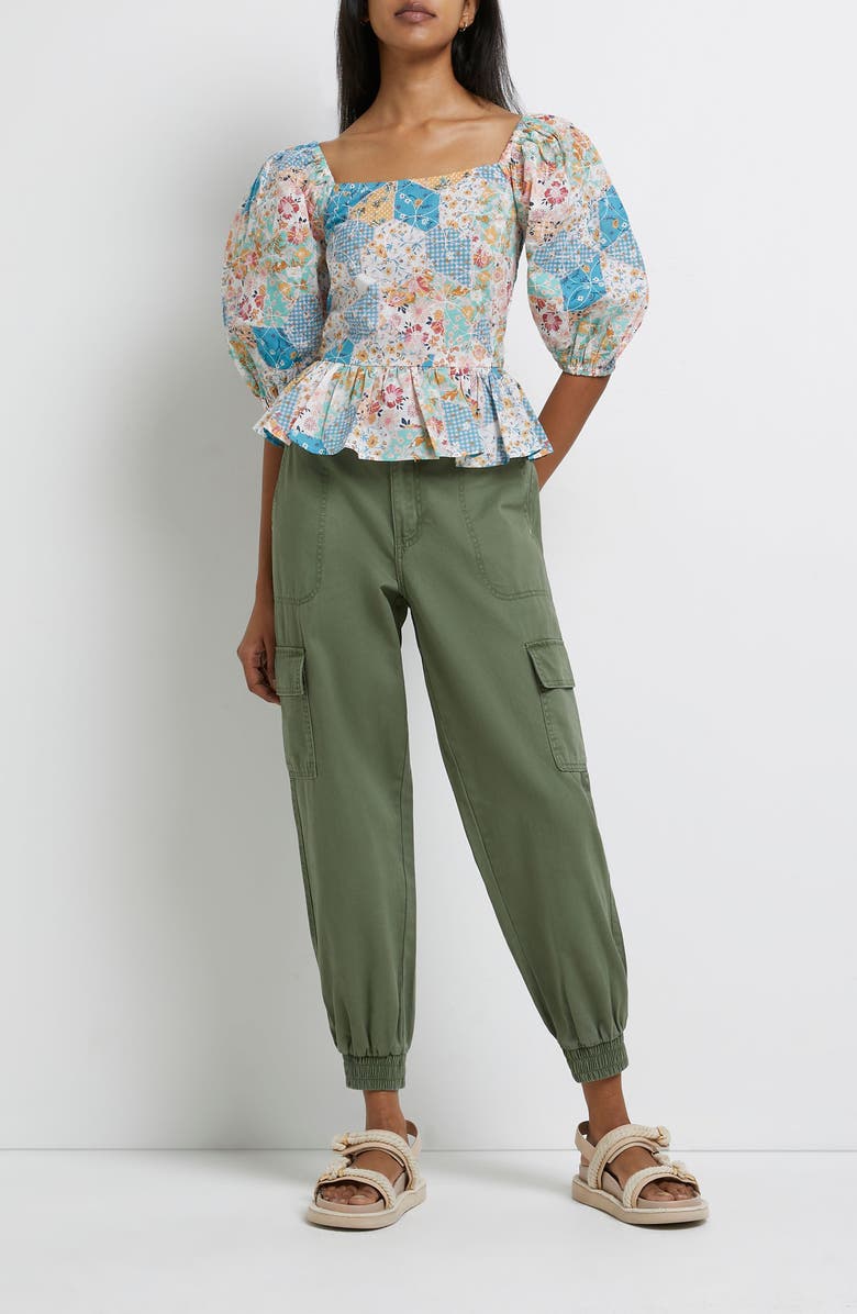 River Island Patchwork Peplum Top, Alternate, color,