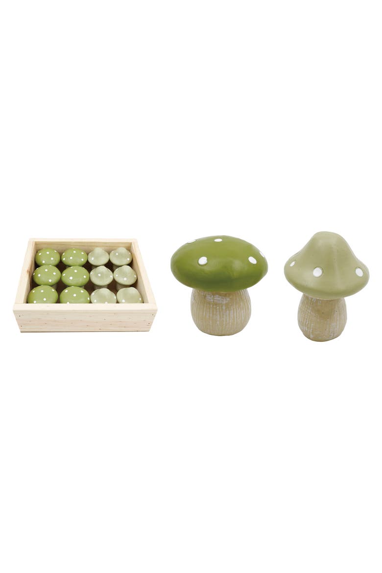 Resin Mini Green Mushrooms Set of 12 for Spring Home Decor, Main, color, Green