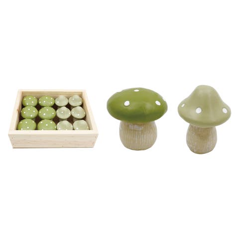 Resin Mini Green Mushrooms Set of 12 for Spring Home Decor
