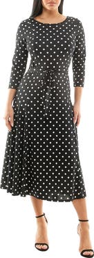 Nina Leonard Crewneck Three-Quarter Sleeve Midi Dress