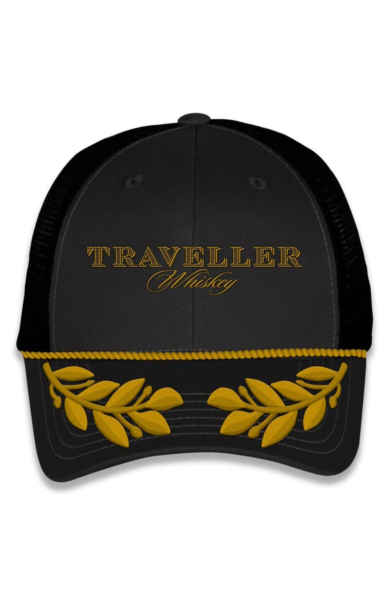 JR MOTORSPORTS OFFICIAL TEAM APPAREL Men's JR Motorsports Official Team Apparel Black/Gold Justin Allgaier Traveller Whiskey Trucker Adjustable Hat, Alternate, color, Black