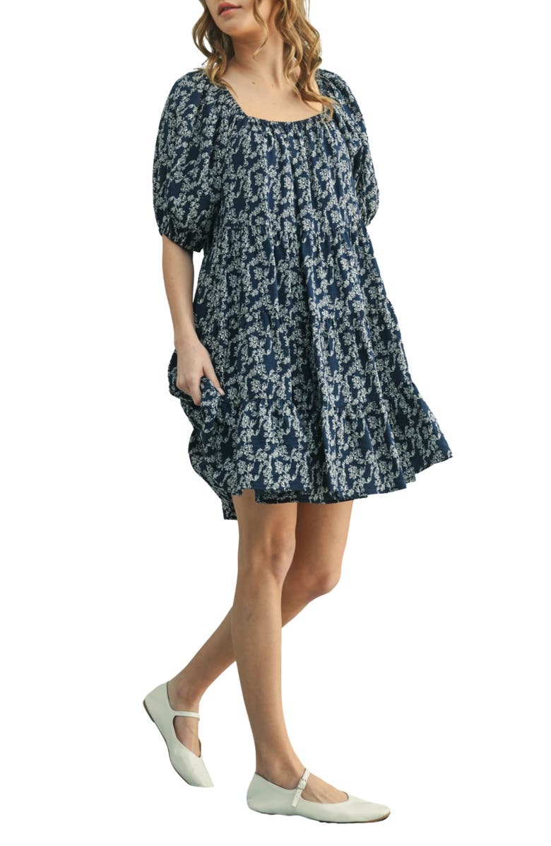 WISHLIST Floral Tiered Dress, Alternate, color, Navy/ White