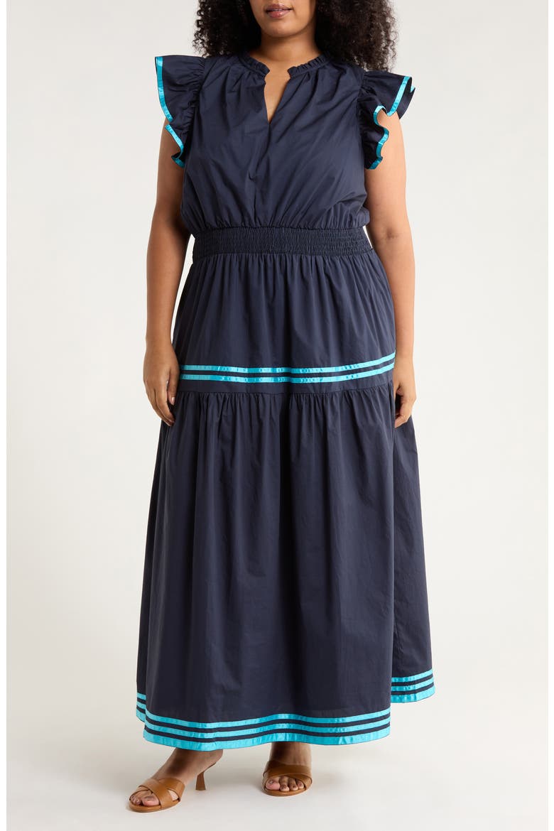 Solene Ruffle Cotton Maxi Dress, Main, color, NAVY