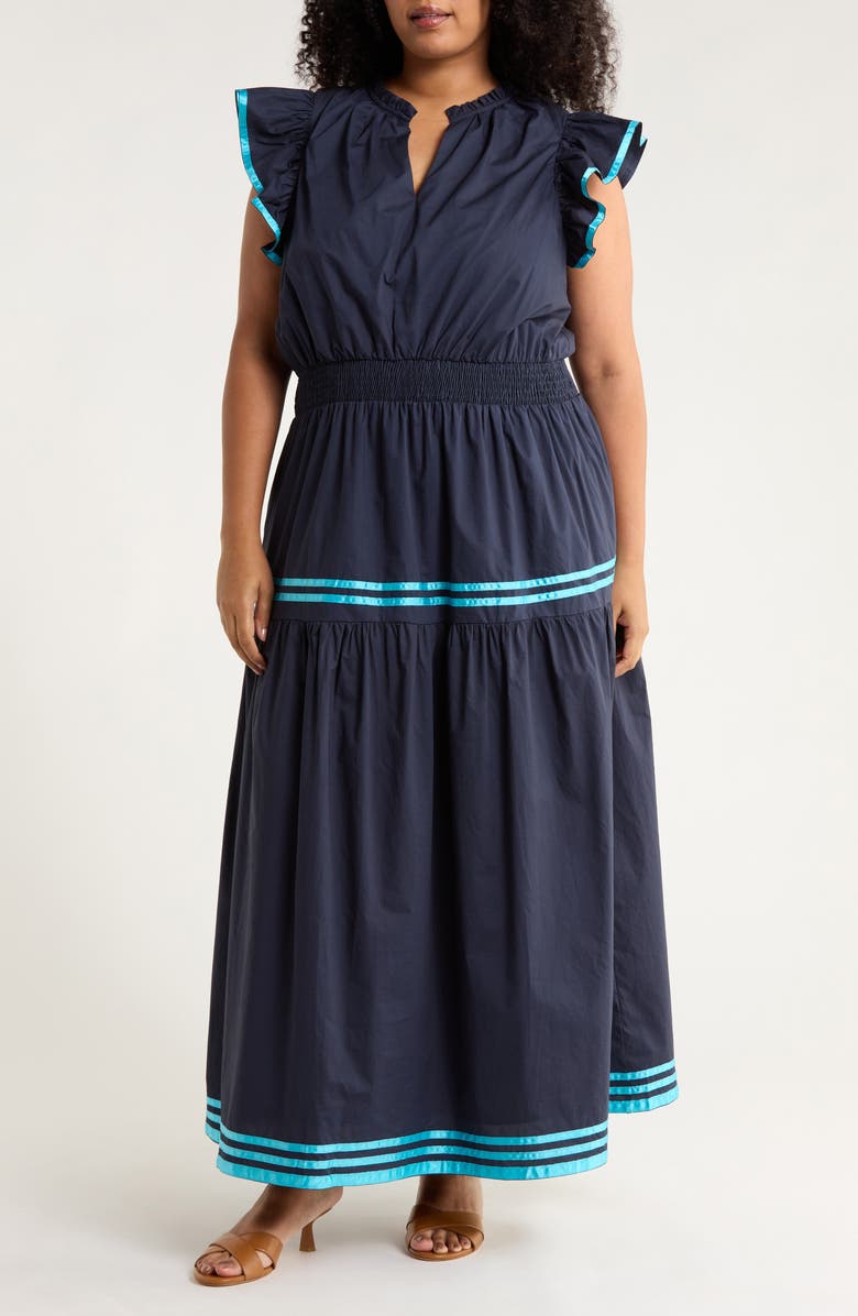 SUGARLIPS Solene Ruffle Cotton Maxi Dress, Main, color, Navy