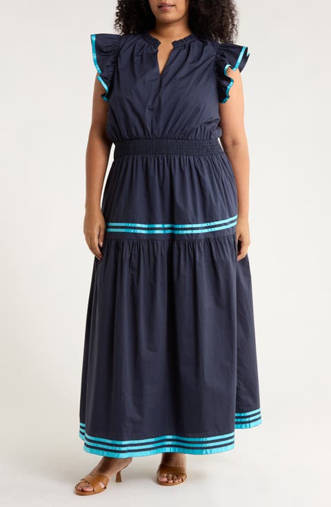 Solene Ruffle Cotton Maxi Dress (Plus)