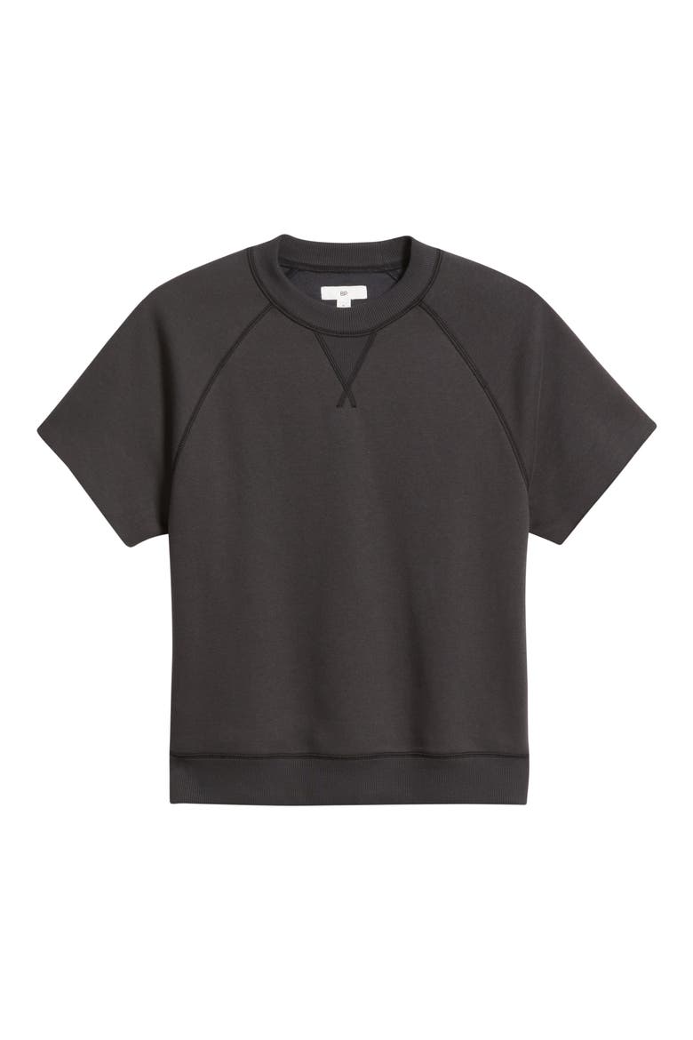 Fleece Short Sleeve Sweatshirt, Alternate, color, BLACK FADED