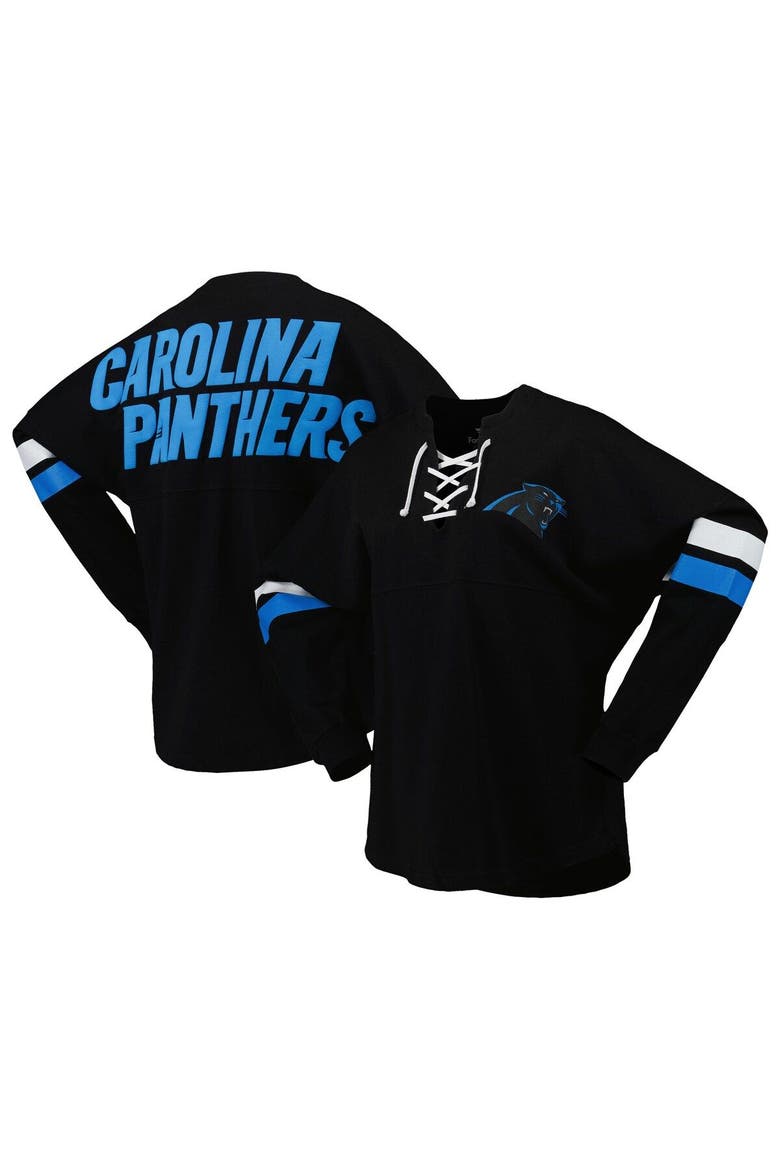 Women's Fanatics Branded Black Carolina Panthers Spirit Jersey Lace-Up V-Neck Long Sleeve T-Shirt, Main, color, Black