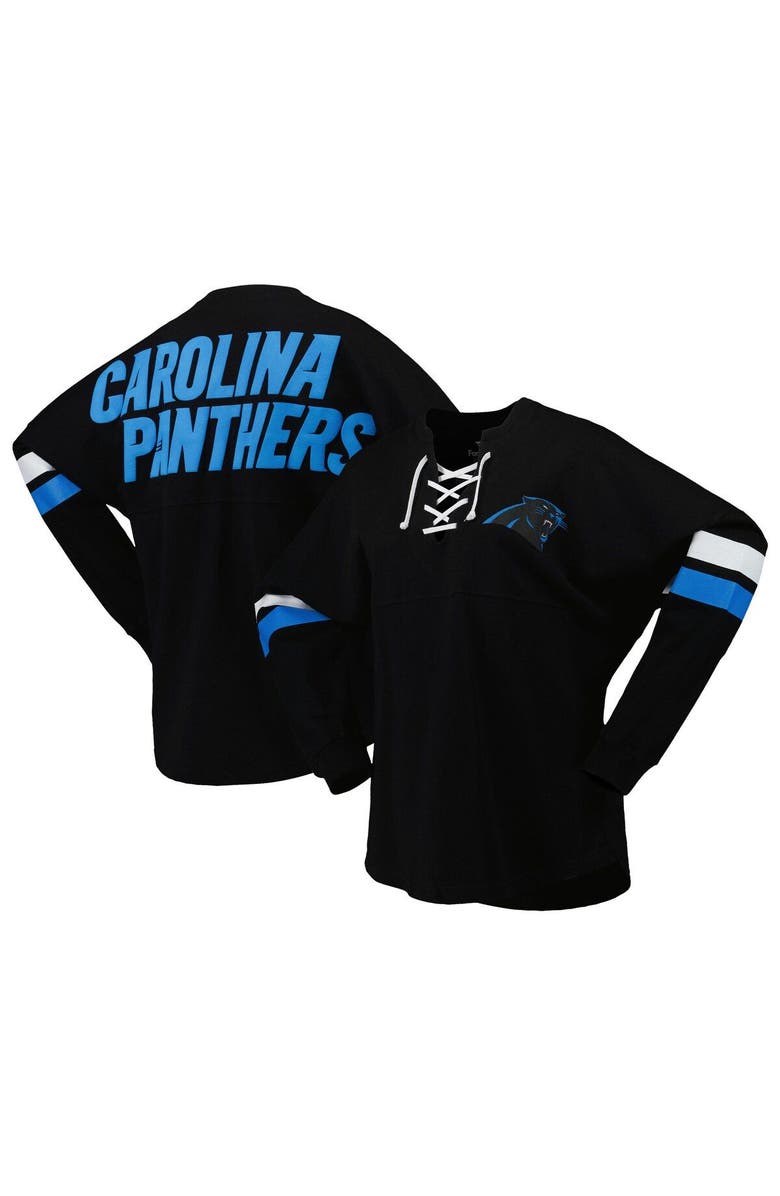 FANATICS Women's Fanatics Branded Black Carolina Panthers Spirit Jersey Lace-Up V-Neck Long Sleeve T-Shirt, Main, color, Black