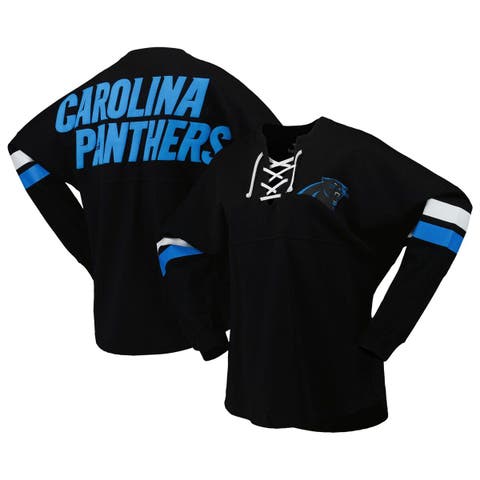 Women's Fanatics Branded Black Carolina Panthers Spirit Jersey Lace-Up V-Neck Long Sleeve T-Shirt