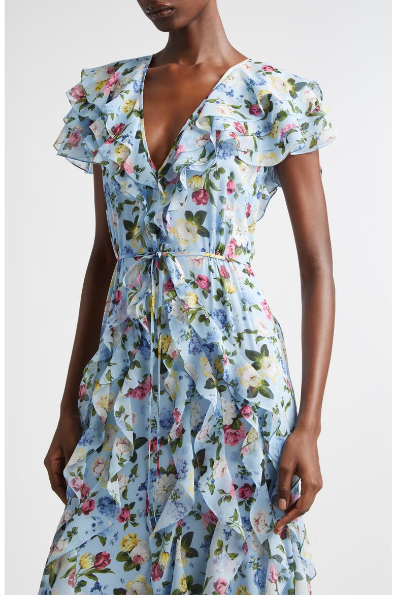 Floral Ruffle Silk Chiffon Gown, Alternate, color, CLOUDY BLUE MULTI