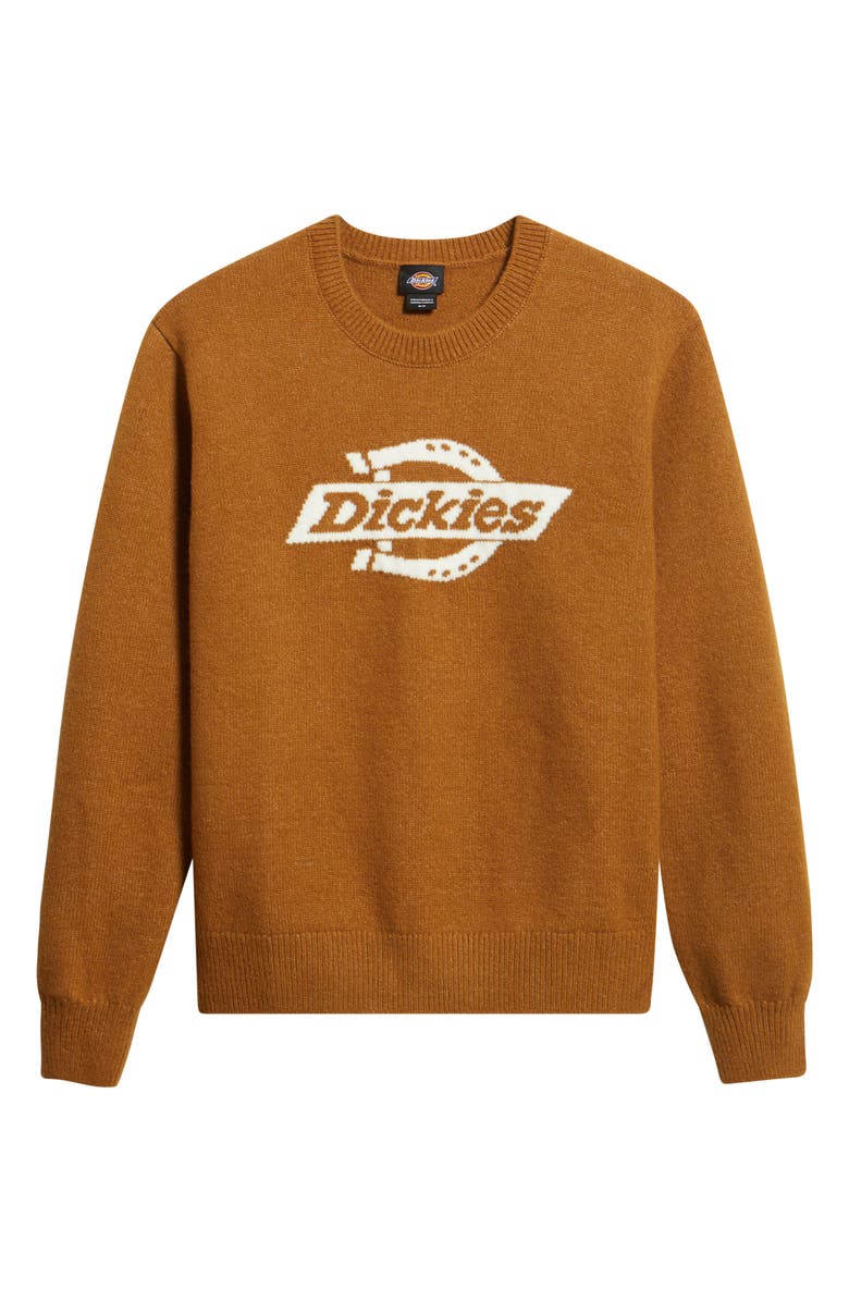 Dickies Ruston Intarsia Logo Crewneck Sweater, Alternate, color, Brown Duck