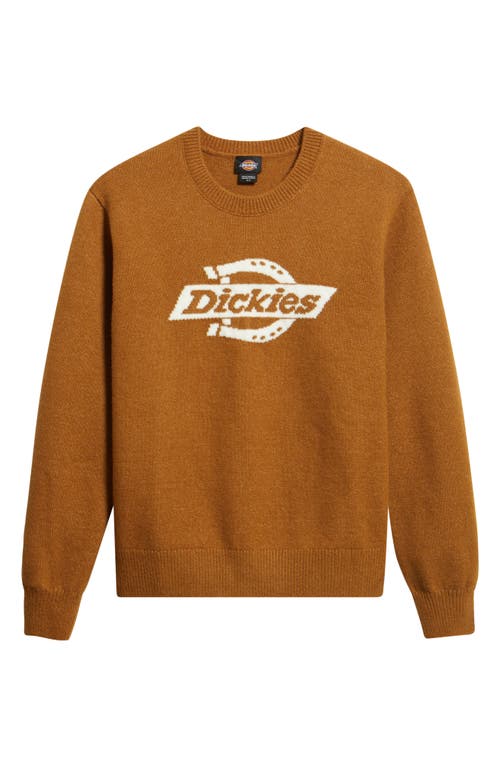Dickies Ruston Intarsia Logo Crewneck Sweater In Brown
