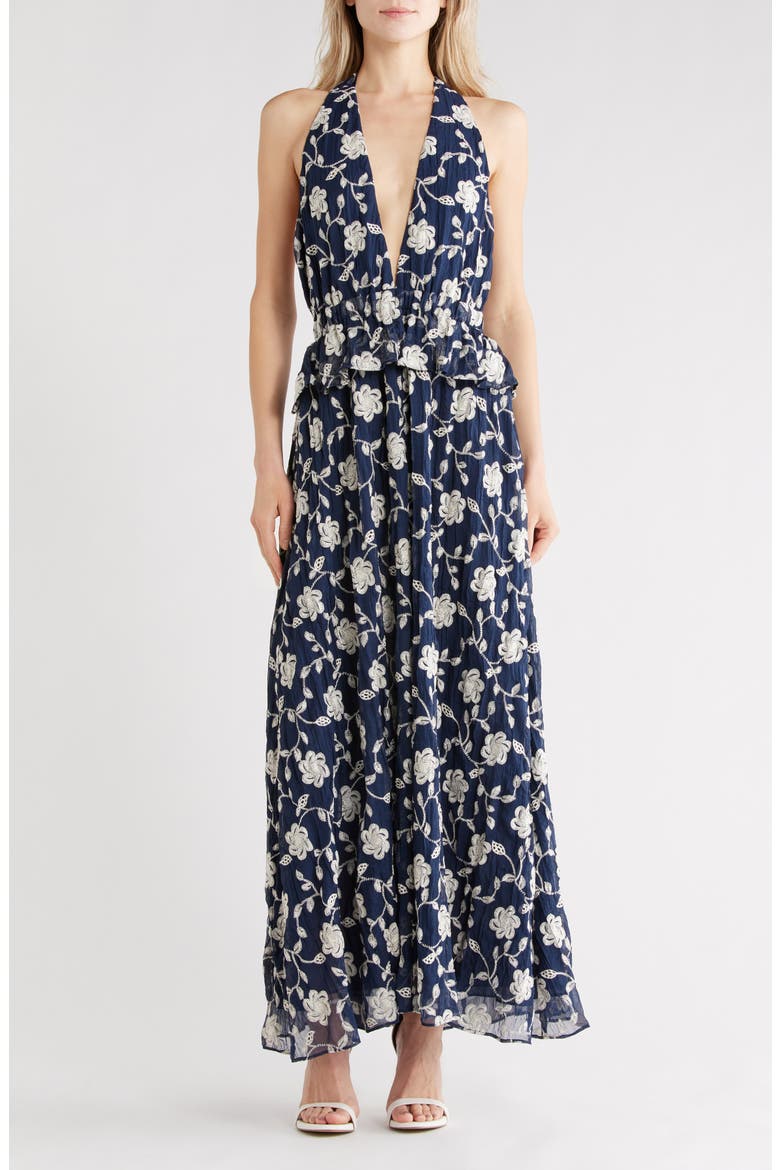 Lily Genevieve Maxi Halter Dress, Main, color, SPRING NAVY LILY