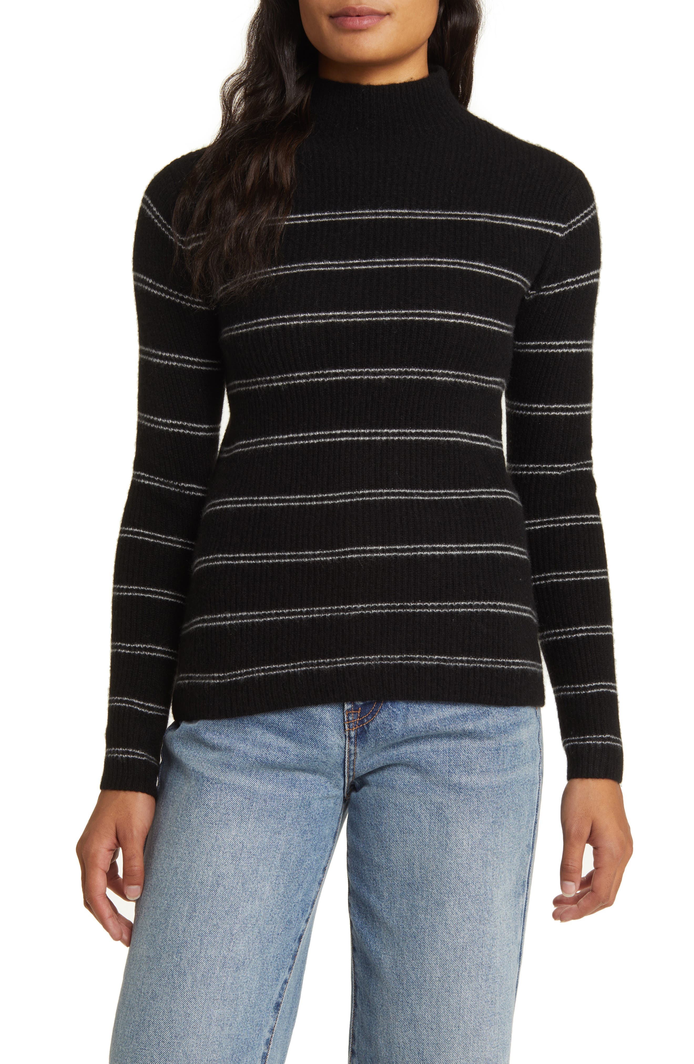 Magaschoni Rib Stripe Mock Neck Cashmere Sweater (Women) | Nordstrom
