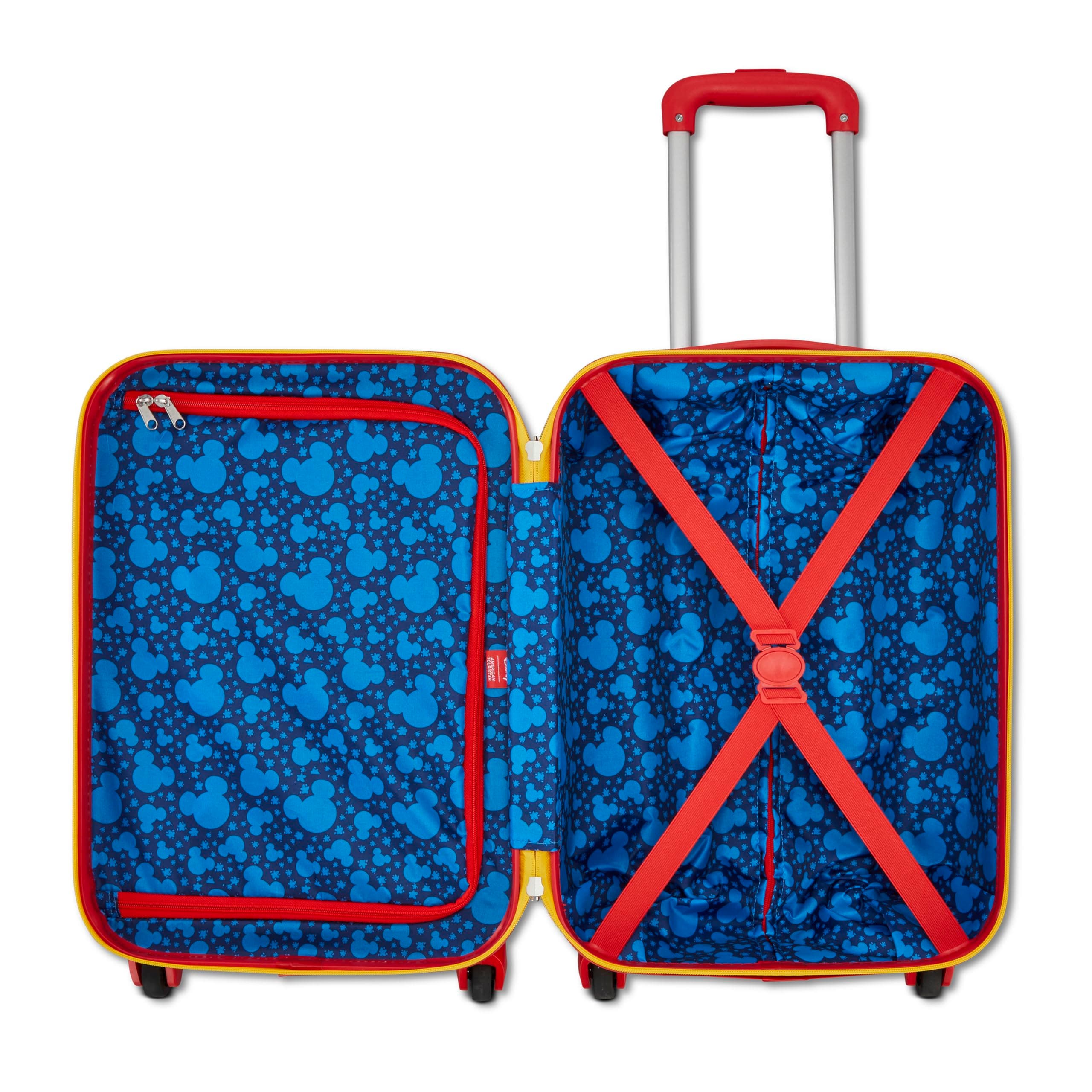 AMERICAN TOURISTER Disney Hardside Carry on 18 Inch Luggage with Spinner Wheels, Alternate, color, Mickey Mouse & Friends