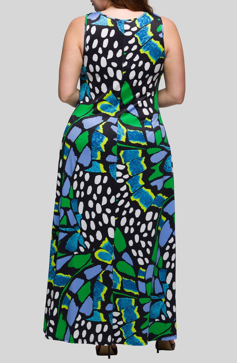 24seven Comfort Apparel Print Sleeveless Maxi Dress, Alternate, color, Green Multi