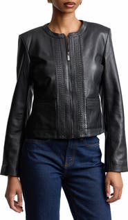Bagatelle Basketweave Detail Leather Jacket