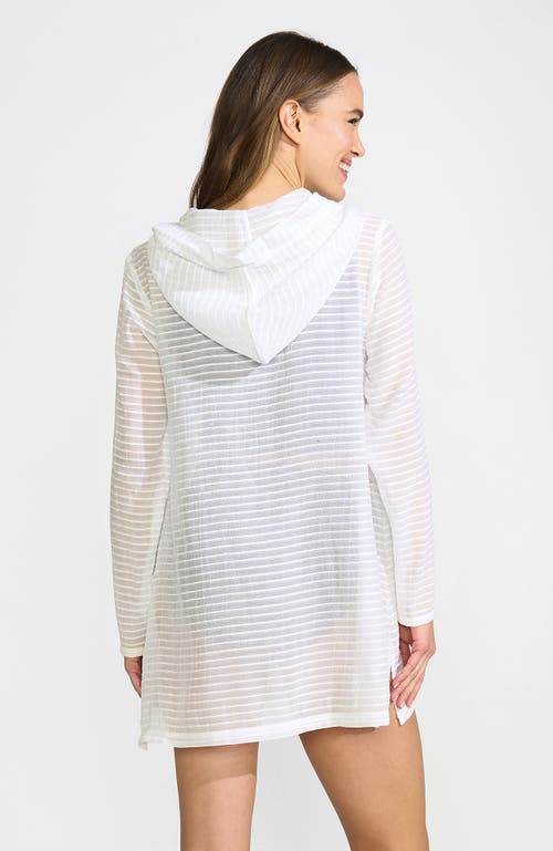 Shop Lands' End Cotton Jersey Long Sleeve Hooded Swim Cover-up Dress In White/white