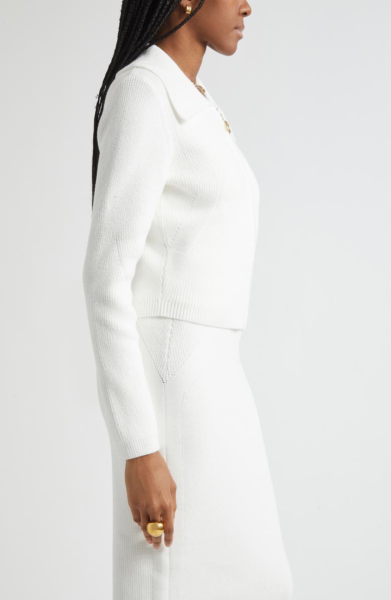 ST. JOHN Rib Knit Zip Cardigan, Alternate, color, Bright White