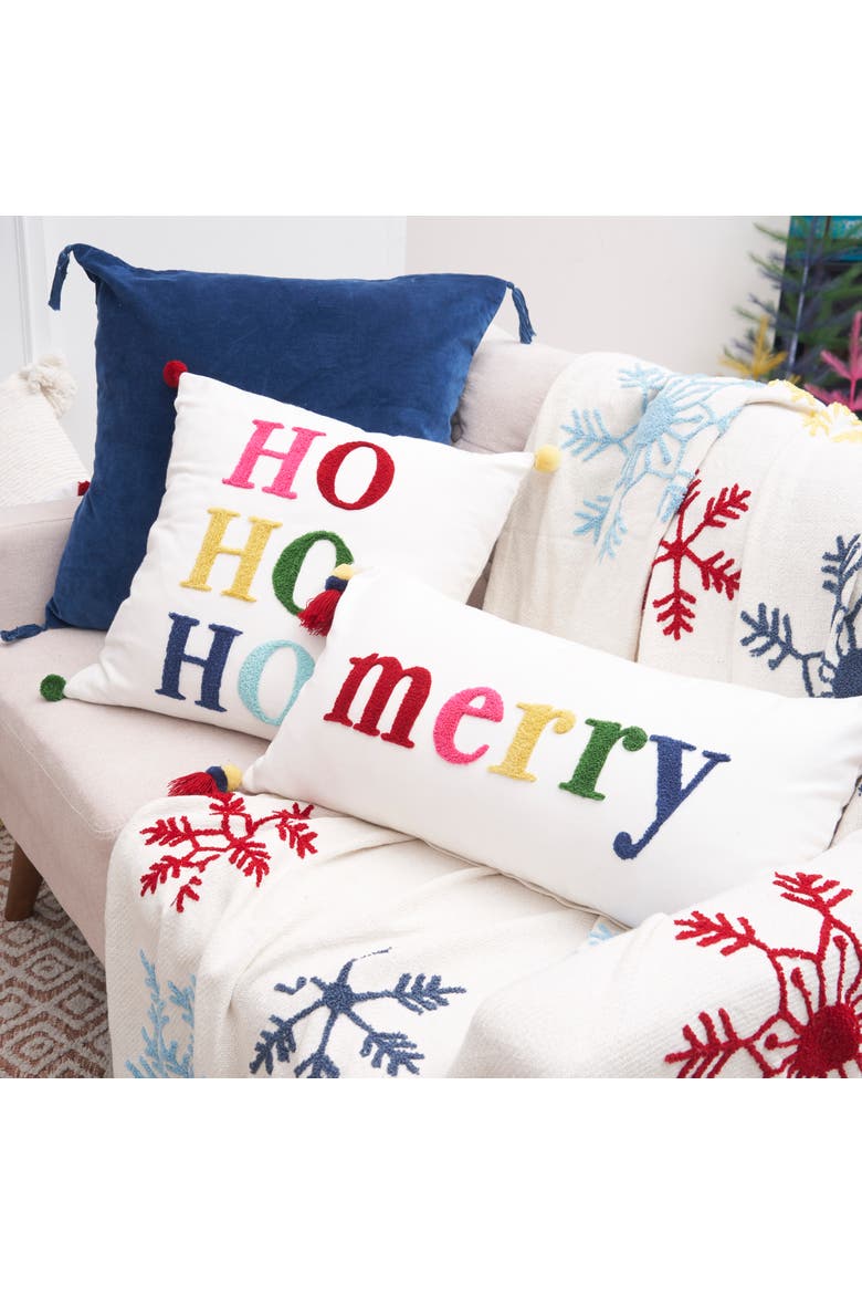 Boho HoHoHo Throw Pillow, 18" x 18", Alternate, color, Red