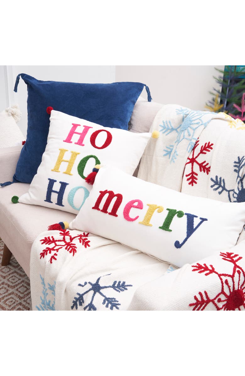 carol & frank Boho HoHoHo Throw Pillow, 18" x 18", Alternate, color, Red