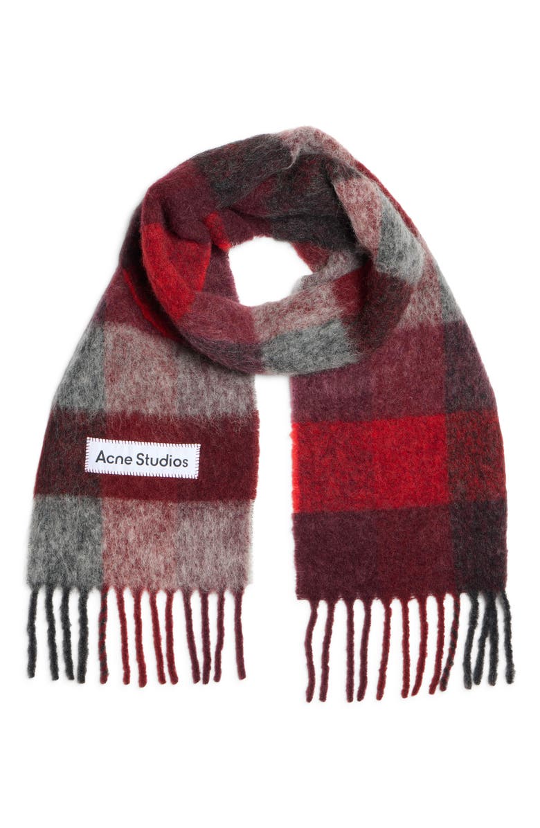 Acne Studios Vally Plaid Alpaca, Wool & Mohair Blend Scarf, Alternate, color, Red/ Black