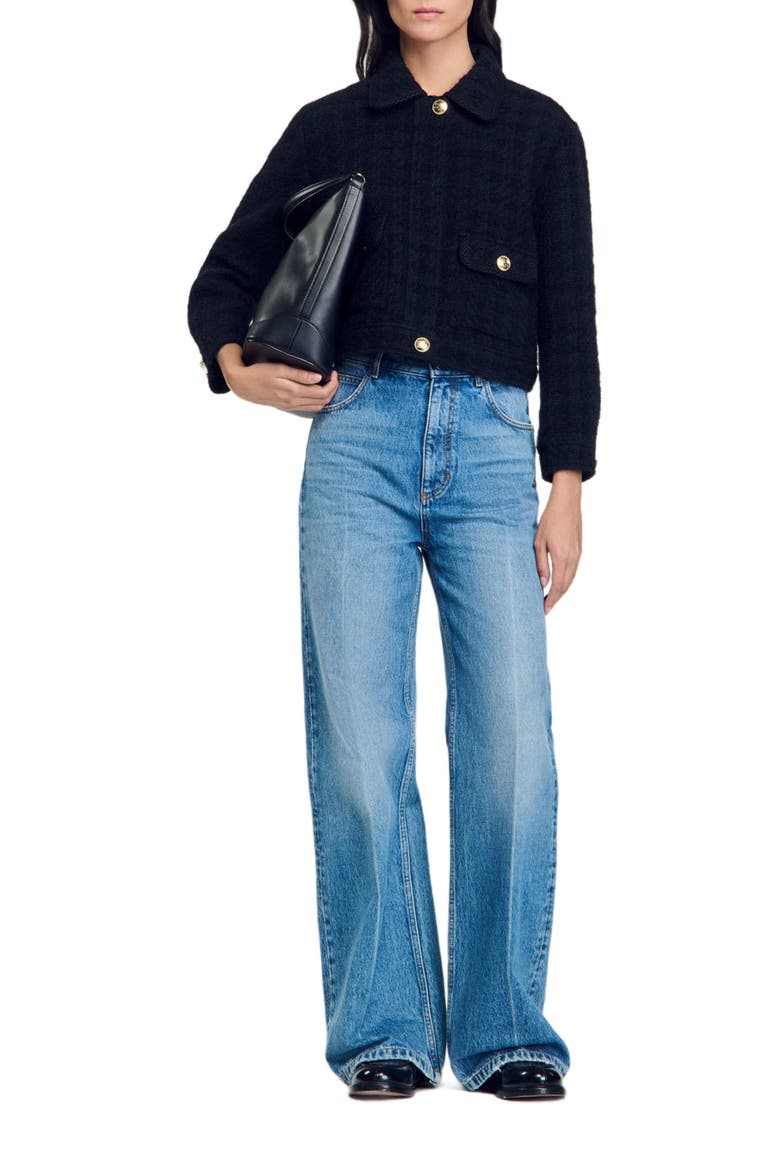 Cropped tweed jacket, Alternate, color, Black
